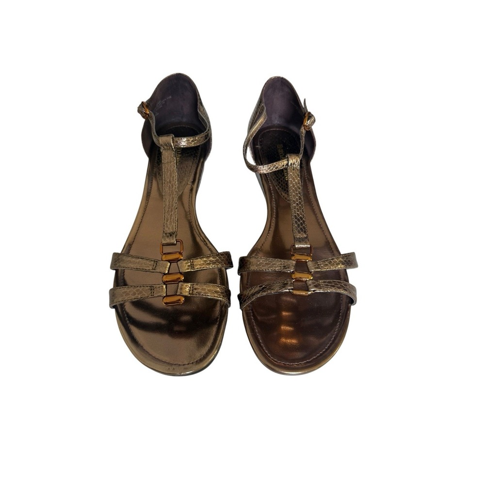 Enzo Angiolini Eanine Sandal Womens 10M Bronze Excellent Metallic T-Strap Wedge